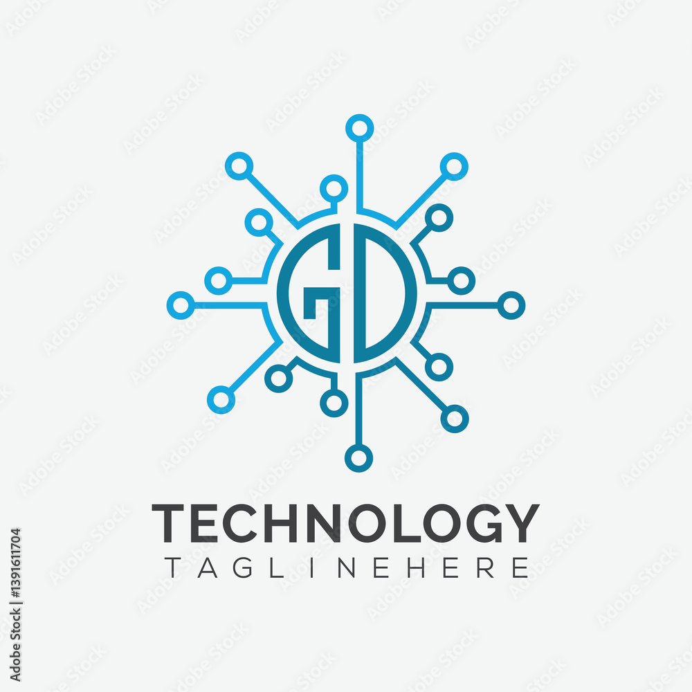 Fototapete initial monogram for technology logo with circle style design