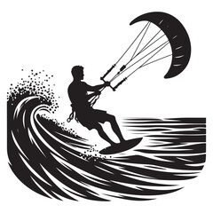 Dynamic Kitesurfing Silhouette Vector Watersport Graphic for Design Projects