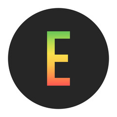 Stylish E Capital letter in gradient hues of green to red inside a solid black circle. Great for modern branding, tech logos, and digital art themes.