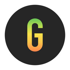 Stylish G Capital letter in gradient hues of green to red inside a solid black circle. Great for modern branding, tech logos, and digital art themes.