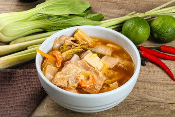 Korean kimchi soup with seafood