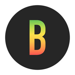 Stylish B Capital letter in gradient hues of green to red inside a solid black circle. Great for modern branding, tech logos, and digital art themes.