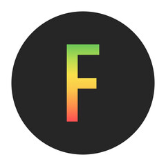 Obraz premium Stylish F Capital letter in gradient hues of green to red inside a solid black circle. Great for modern branding, tech logos, and digital art themes.