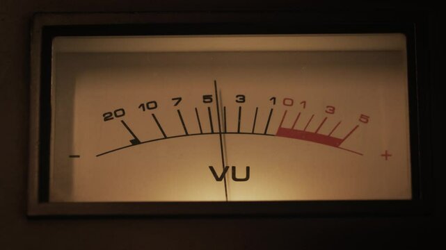 VU meter full frame. Symbol of music production, recording studio and live show broadcasting. A pro equipment video loop, with natural colors. Ideal also for intros or logos