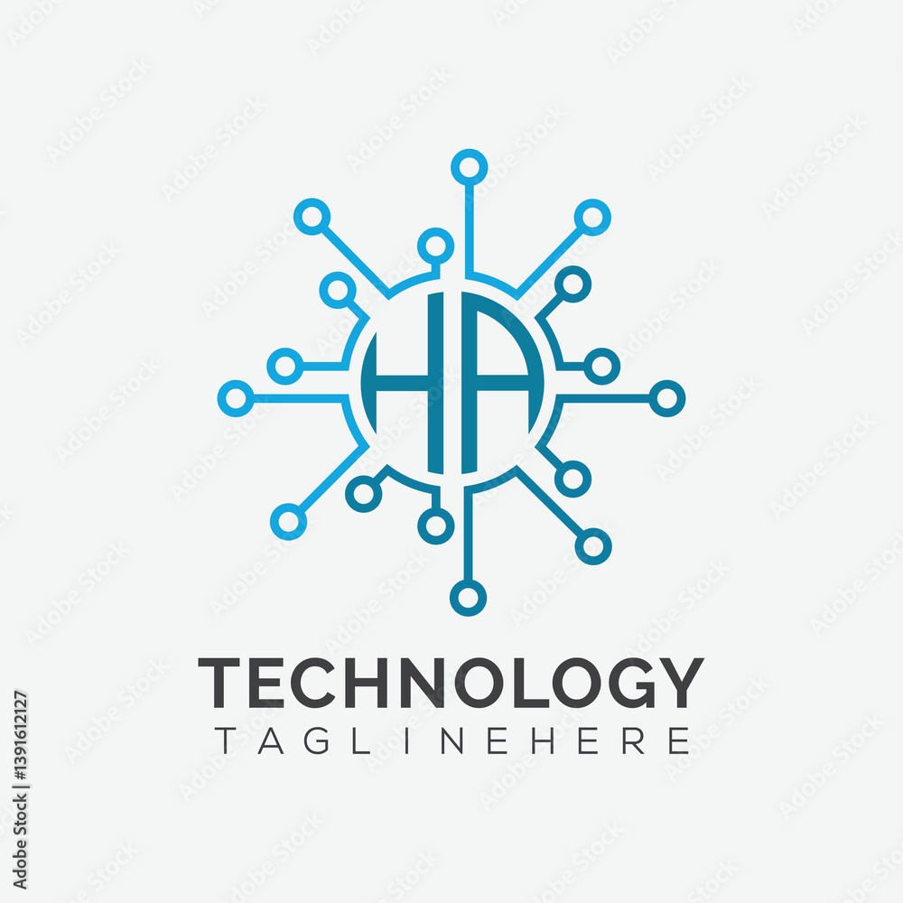 Fototapete initial monogram for technology logo with circle style design
