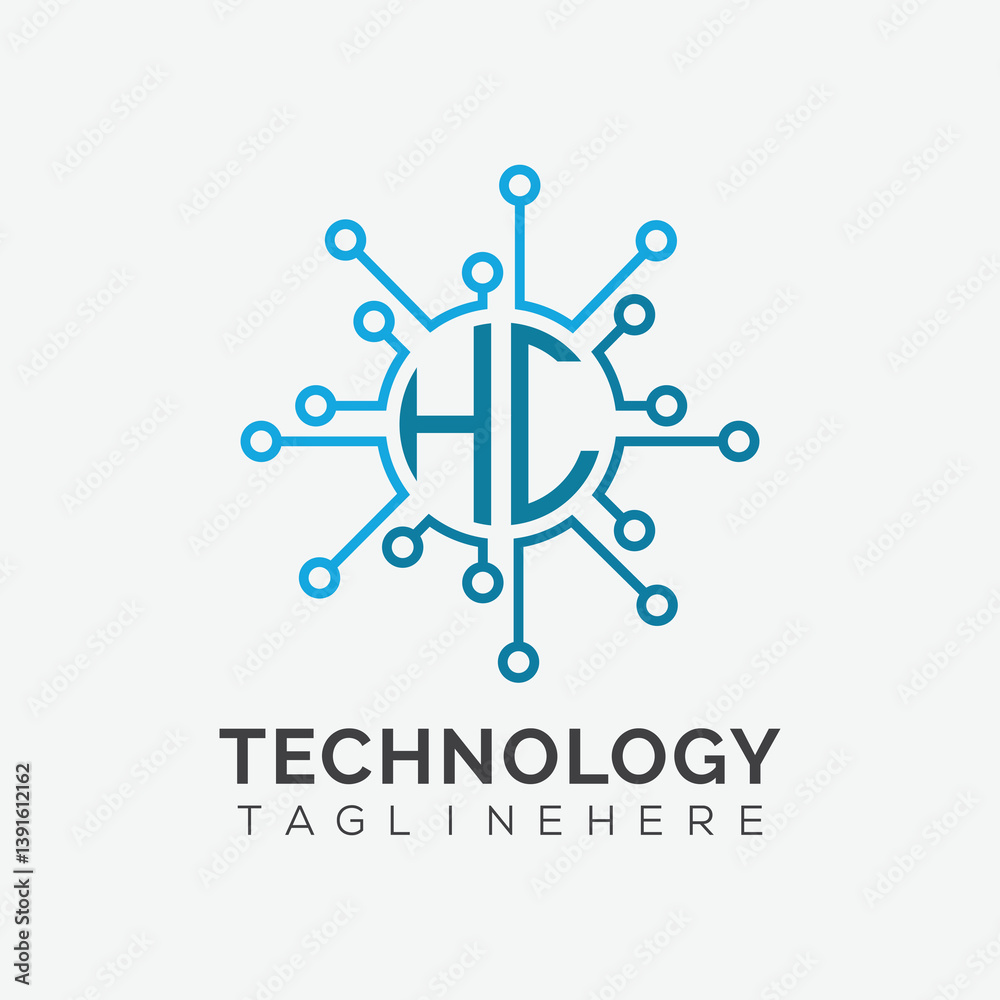 Fototapete initial monogram for technology logo with circle style design