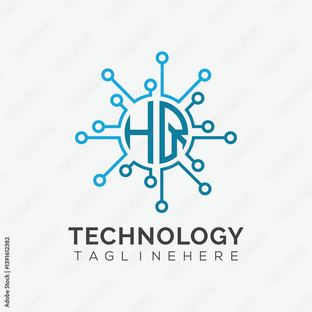 Fototapete initial monogram for technology logo with circle style design