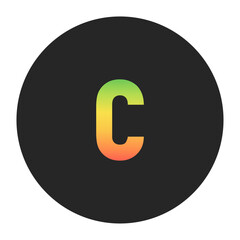 Stylish c Lowercase letter in gradient hues of green to red inside a solid black circle. Great for modern branding, tech logos, and digital art themes.