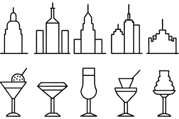 Manhattan Line Art Drawing of Iconic City Architecture and Landmarks  