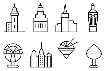 Manhattan Line Art Detailed Sketch for Urban Landscape Illustration Design 