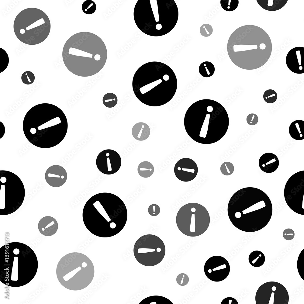 Poster seamless vector pattern with attention symbols, creating a creative monochrome background with rotat