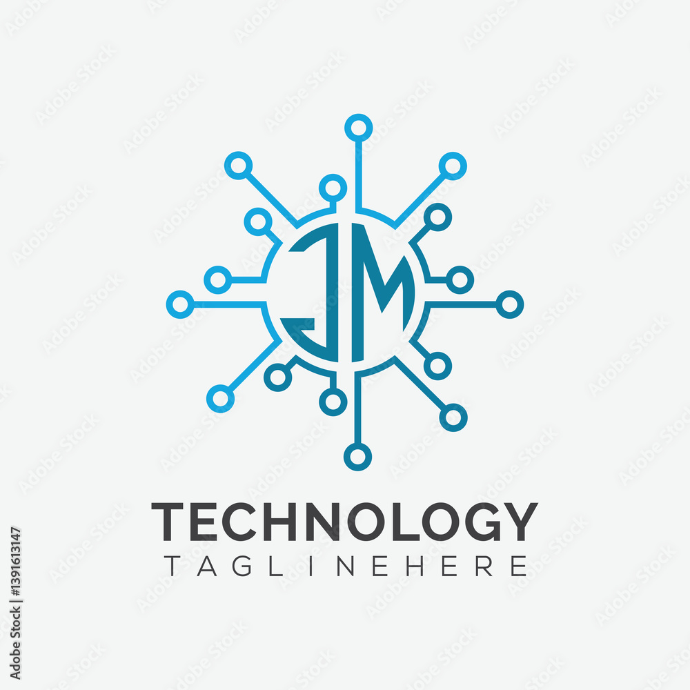 Fototapete initial monogram for technology logo with circle style design