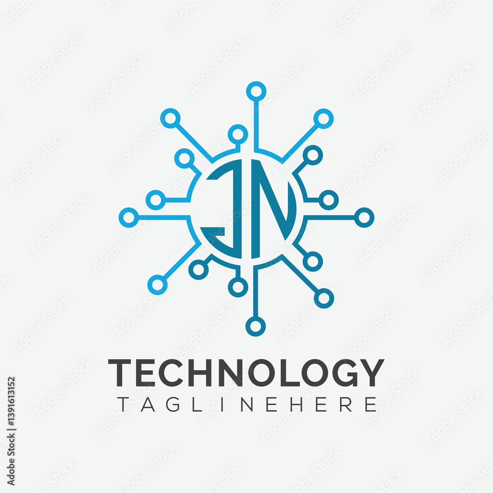 Fototapete initial monogram for technology logo with circle style design