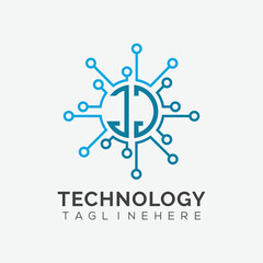 Fototapeta premium initial monogram for technology logo with circle style design