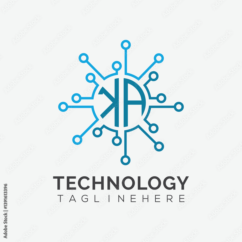 Fototapete initial monogram for technology logo with circle style design