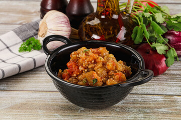 Grilled vegetables salad - Eggplant, tomato and pepper
