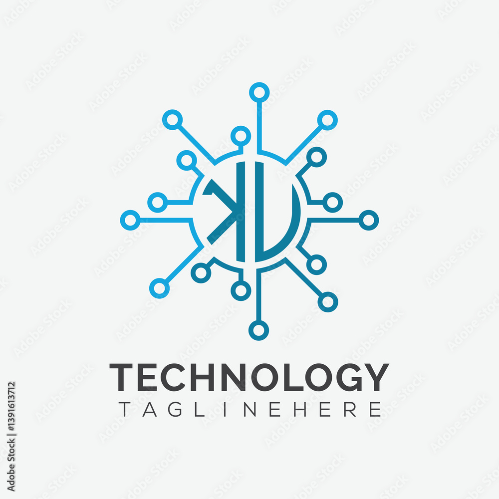 Fototapete initial monogram for technology logo with circle style design