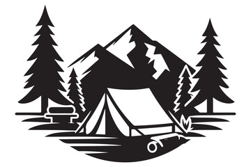 Camping silhouette vector art featuring nature and outdoors adventure