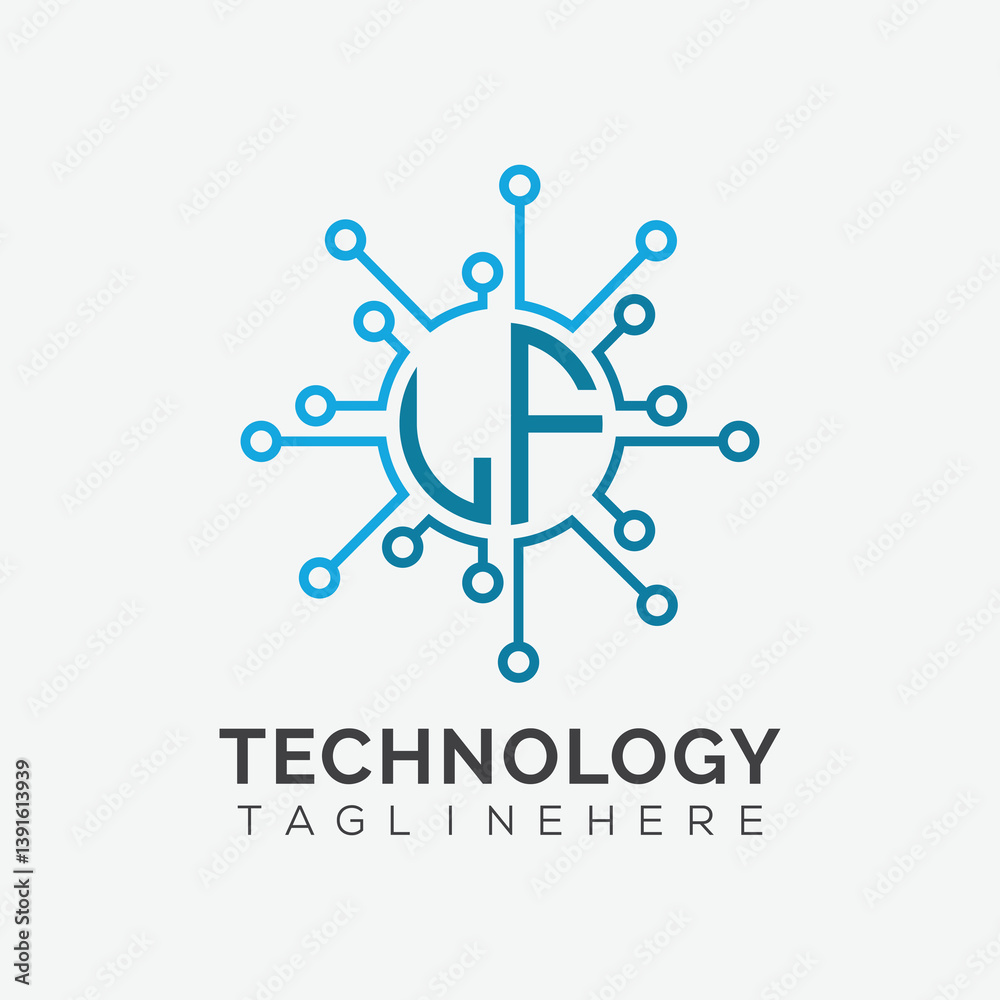 Fototapete initial monogram for technology logo with circle style design