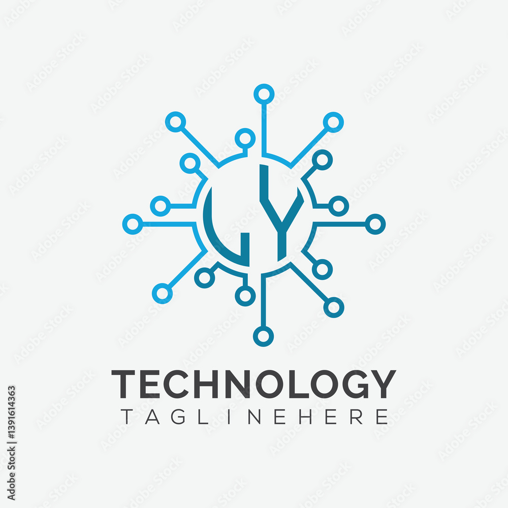 Fototapete initial monogram for technology logo with circle style design