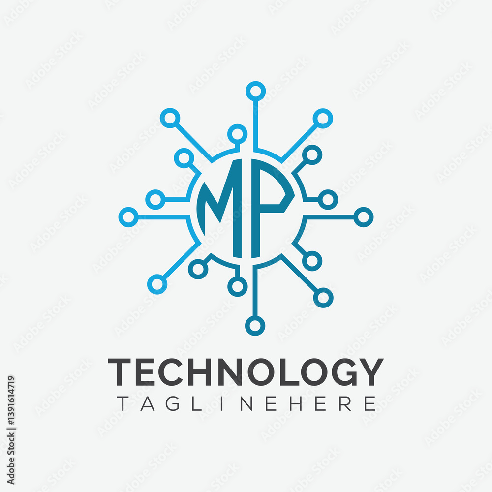 Fototapete initial monogram for technology logo with circle style design