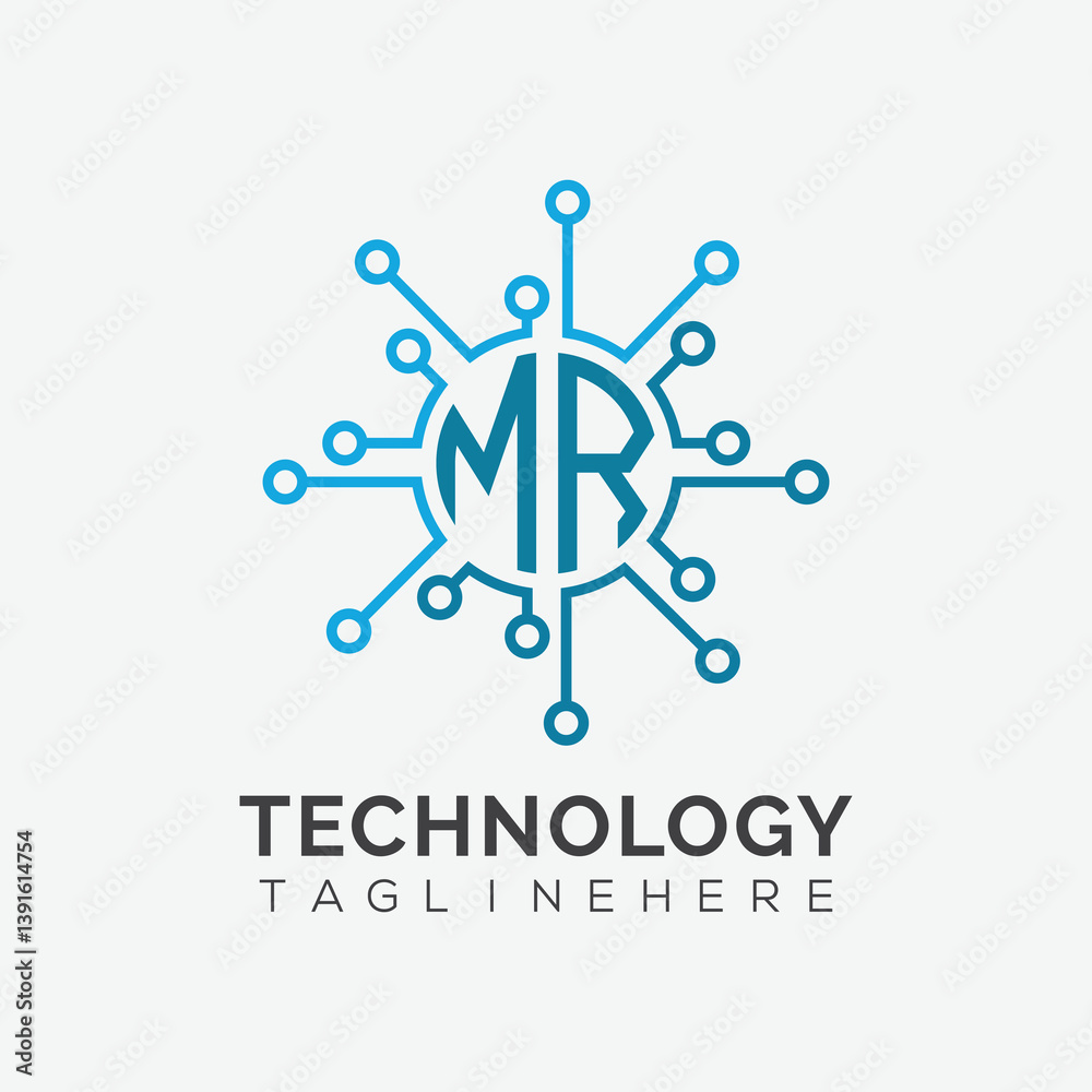 Fototapete initial monogram for technology logo with circle style design