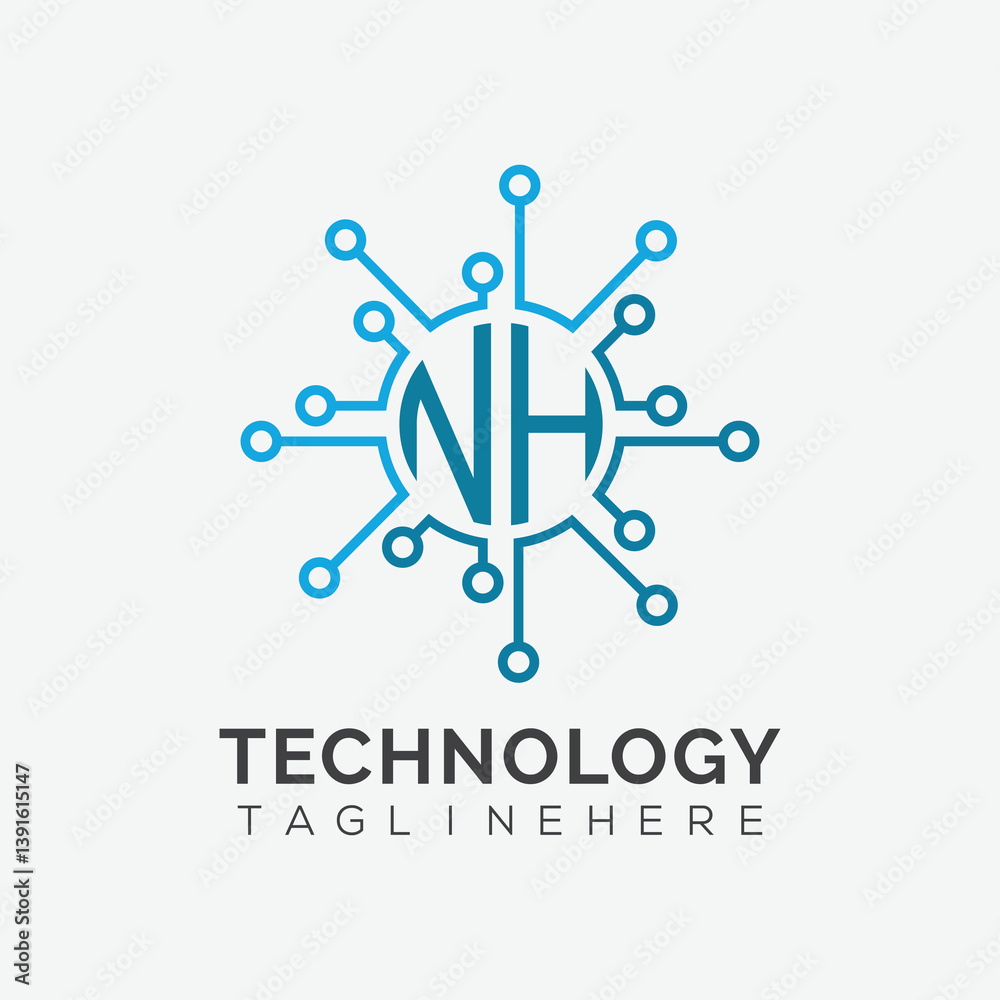 Fototapete initial monogram for technology logo with circle style design