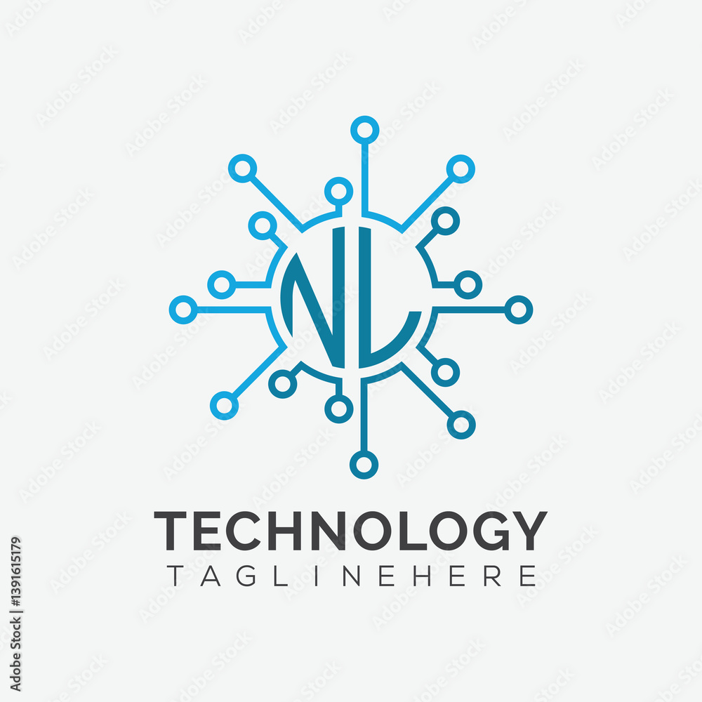 Fototapete initial monogram for technology logo with circle style design