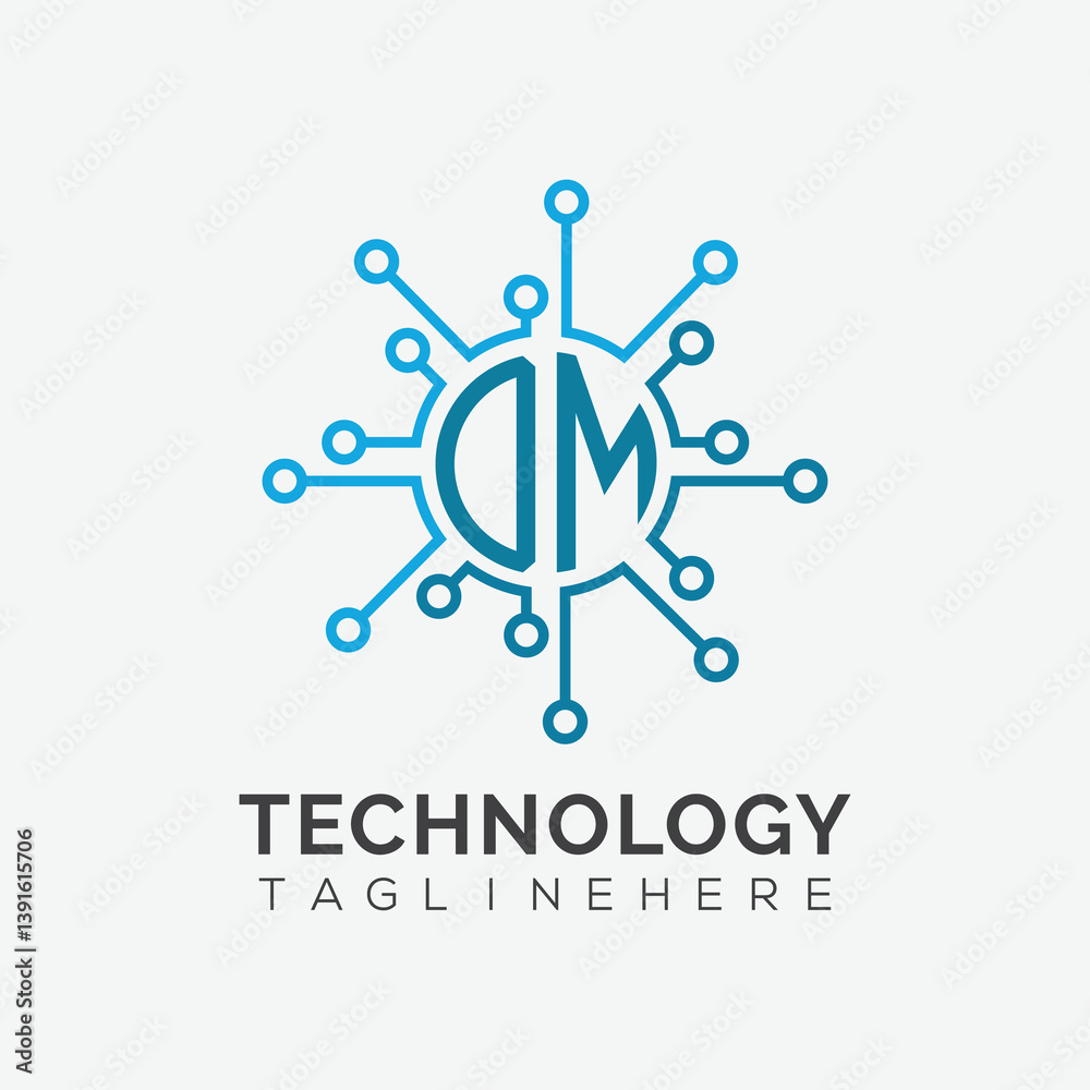 Fototapete initial monogram for technology logo with circle style design