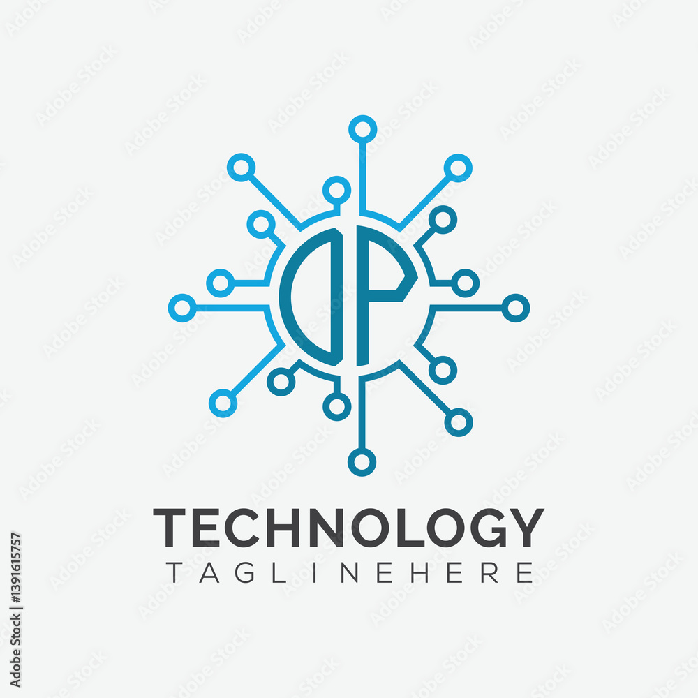 Fototapete initial monogram for technology logo with circle style design