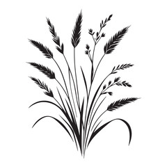 Silhouette Illustration of Wild Grasses Bunch Botanical Plant Vector Design
