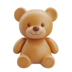  A 3D rendered teddy bear sitting upright with a smiling face, rounded features, and outstretched arms, illustrated in a playful and minimalistic style against a black background