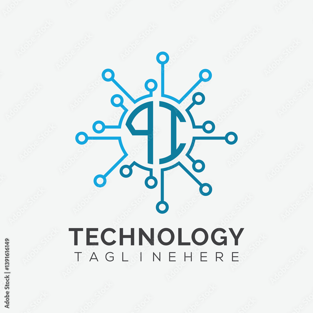 Fototapete initial monogram for technology logo with circle style design