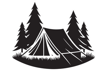 Camping Tent Silhouette Surrounded by Pine Trees Adventure Graphic