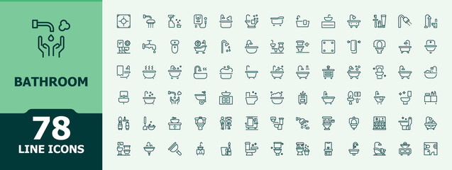 Bathroom icon. Includes thin line symbols toilet, room, wash room and more. Web icons pack. Bath icon. Minimalist editable vector illustration.