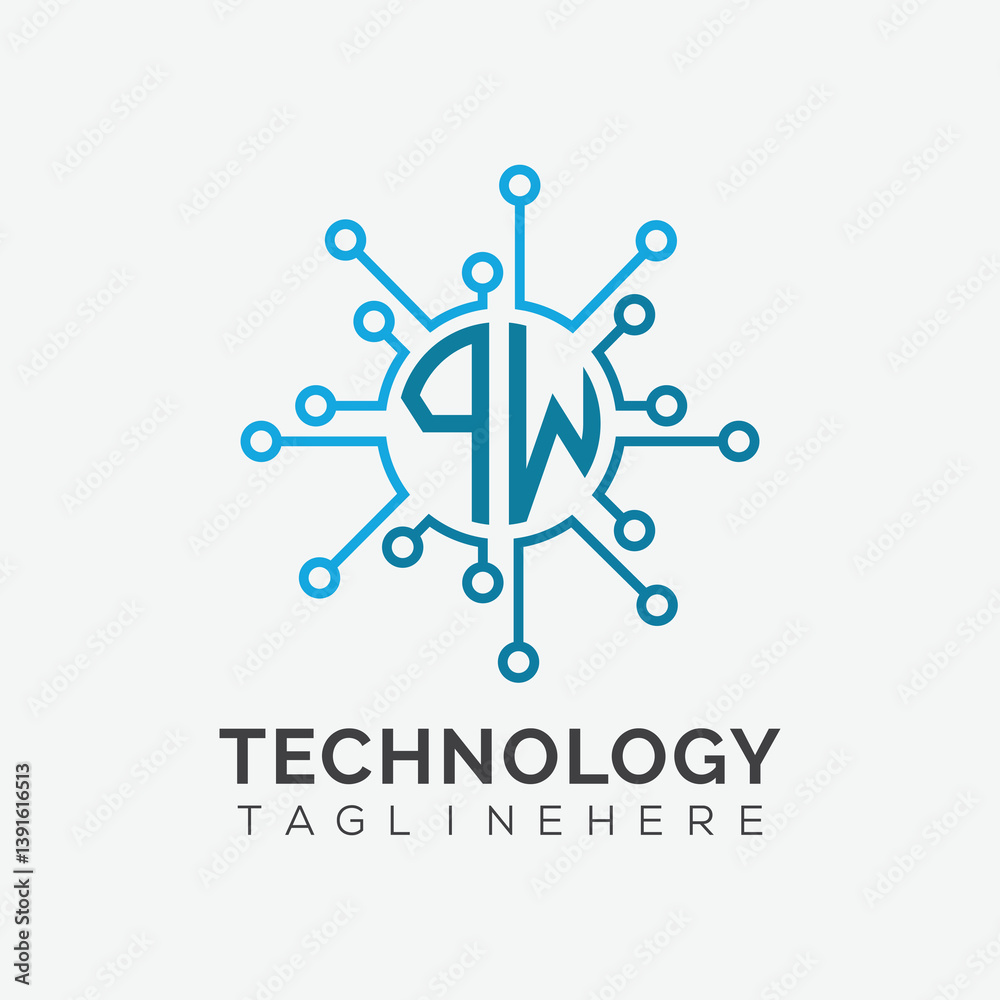 Fototapete initial monogram for technology logo with circle style design