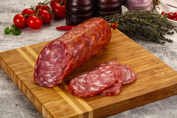 Italian pork Salchichon sausage with slices