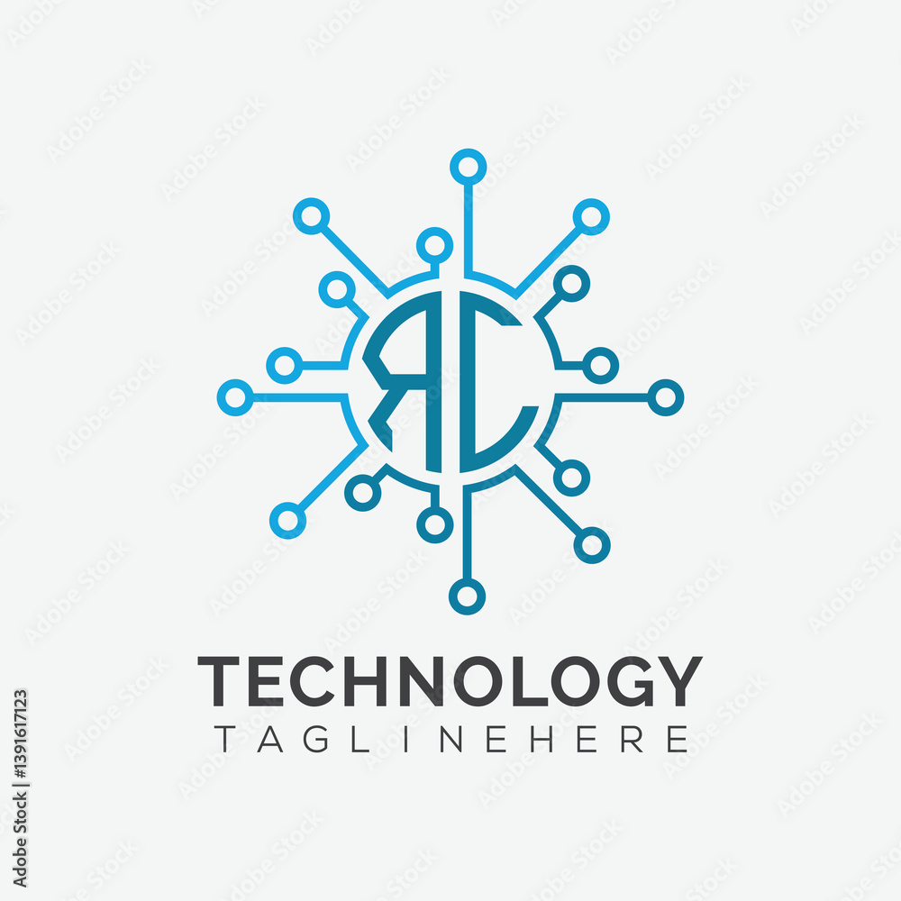 Fototapete initial monogram for technology logo with circle style design