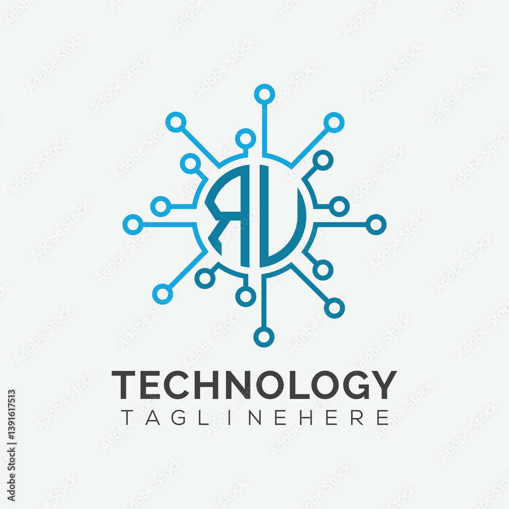 Fototapete initial monogram for technology logo with circle style design