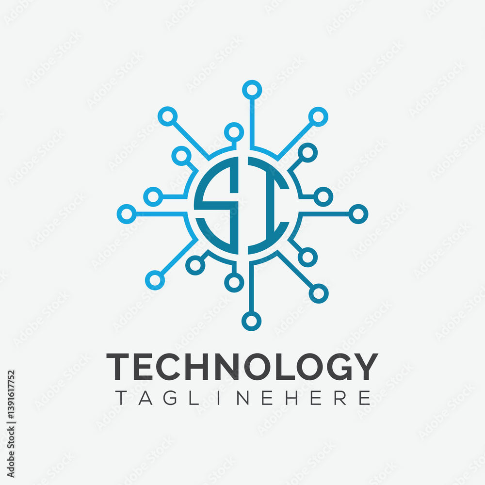 Fototapete initial monogram for technology logo with circle style design