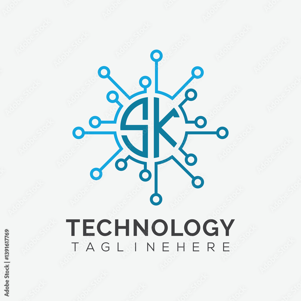 Fototapete initial monogram for technology logo with circle style design