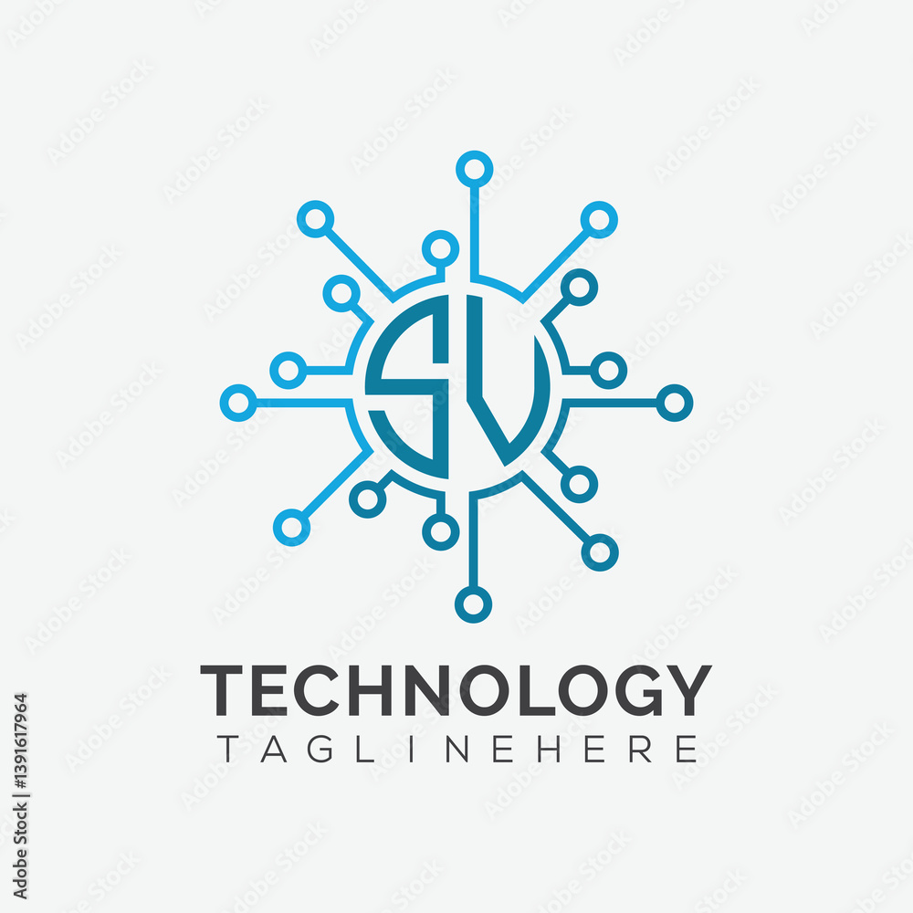 Fototapete initial monogram for technology logo with circle style design