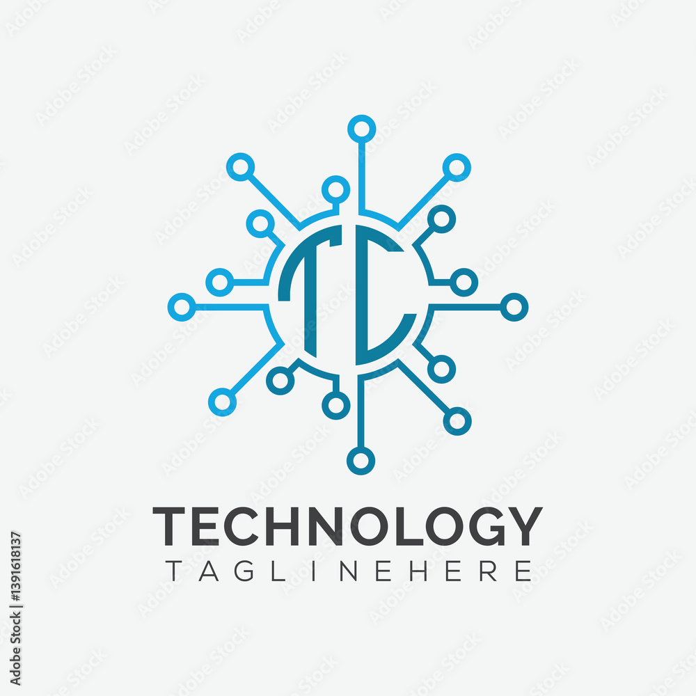 Fototapete initial monogram for technology logo with circle style design