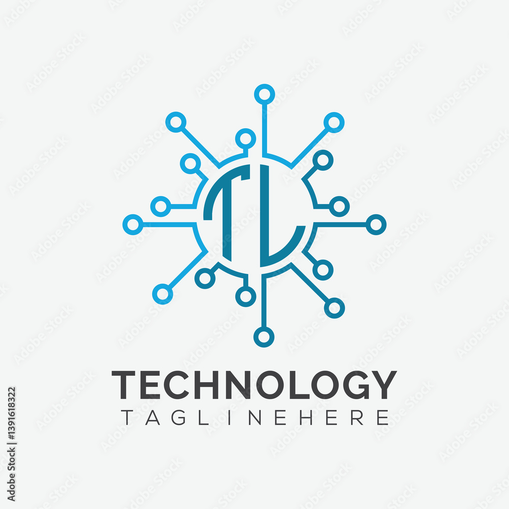 Fototapete initial monogram for technology logo with circle style design