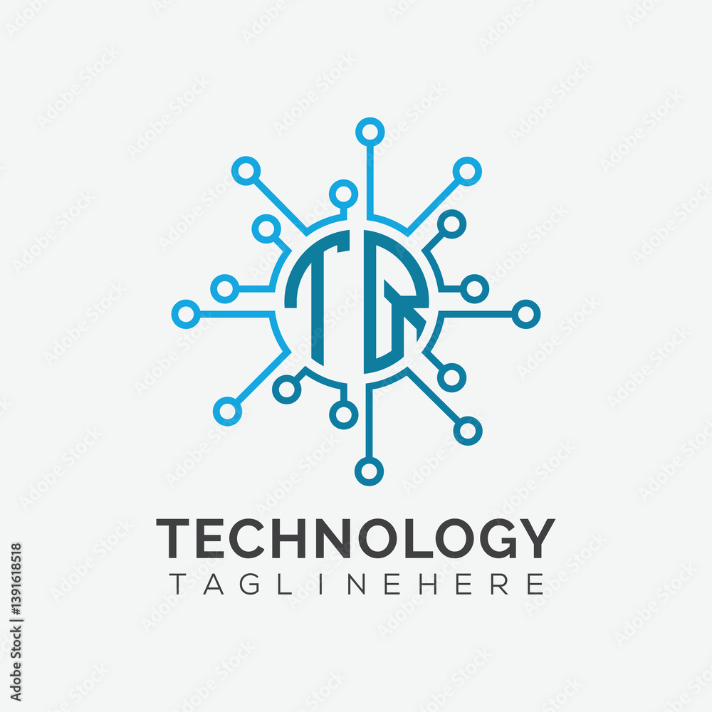 Fototapete initial monogram for technology logo with circle style design