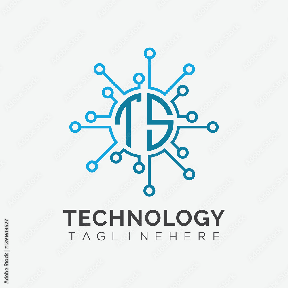 Fototapete initial monogram for technology logo with circle style design