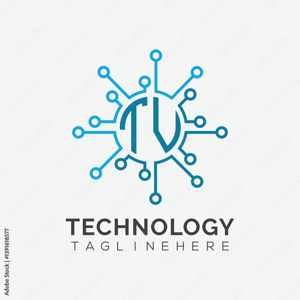 Fototapete initial monogram for technology logo with circle style design