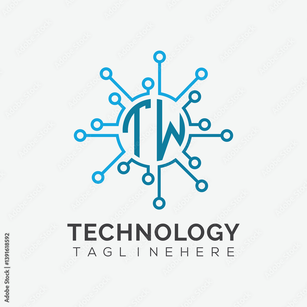 Fototapete initial monogram for technology logo with circle style design