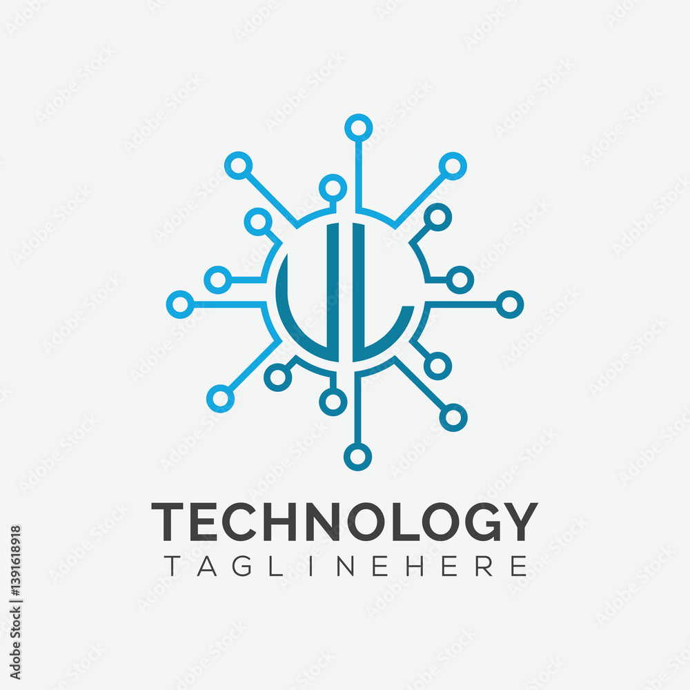Fototapete initial monogram for technology logo with circle style design