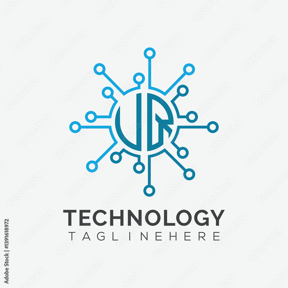 Fototapete initial monogram for technology logo with circle style design